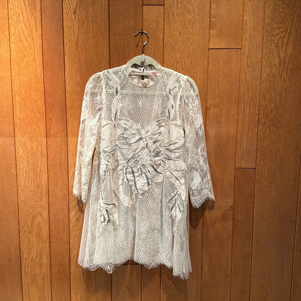 FREE PEOPLE Lace Embroidered Sweet Mini Dress // Size XS